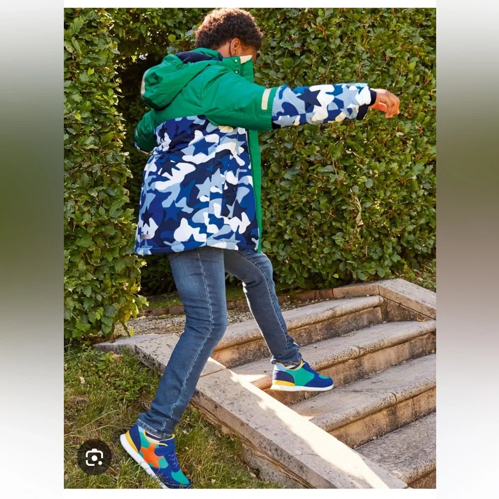 Mini Boden Green and Blue Camouflage Hooded Kids Jacket